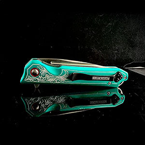 Linerlock Turquoise Hand Engraved Pocket Knife