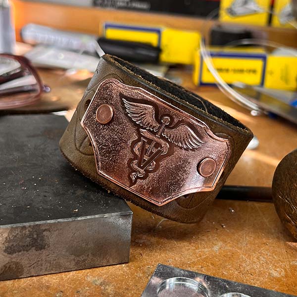 Custom Ranch Brand Engraved Leather & Copper Cuff