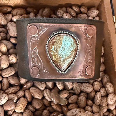 Leather, Turquoise, & Copper Cuff