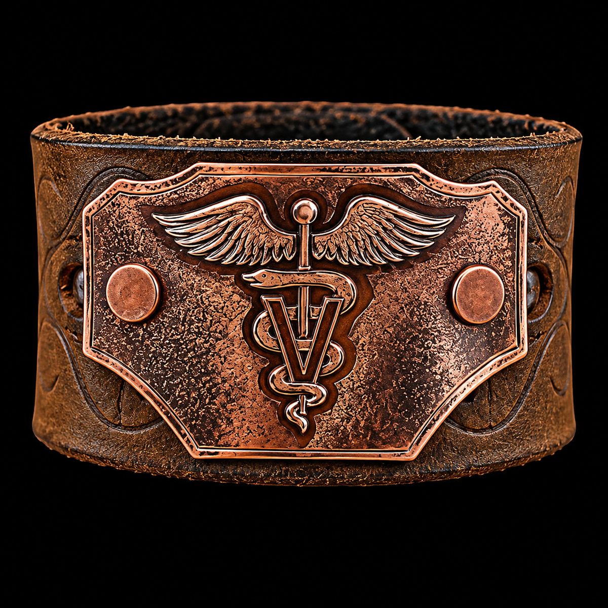 Custom Ranch Brand Engraved Leather & Copper Cuff
