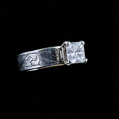 Western Engagement Ring 1ct Princess cut Moissenite Gemstone