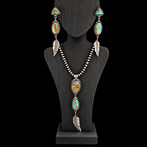 Genuine No. 8 Turquoise Sterling Silver Necklace & Earring Set