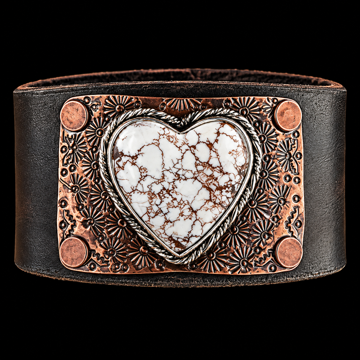 Custom Ranch Brand Engraved Leather & Copper Cuff