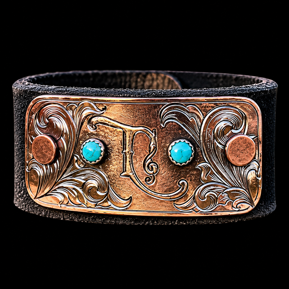 Custom Ranch Brand Engraved Leather & Copper Cuff