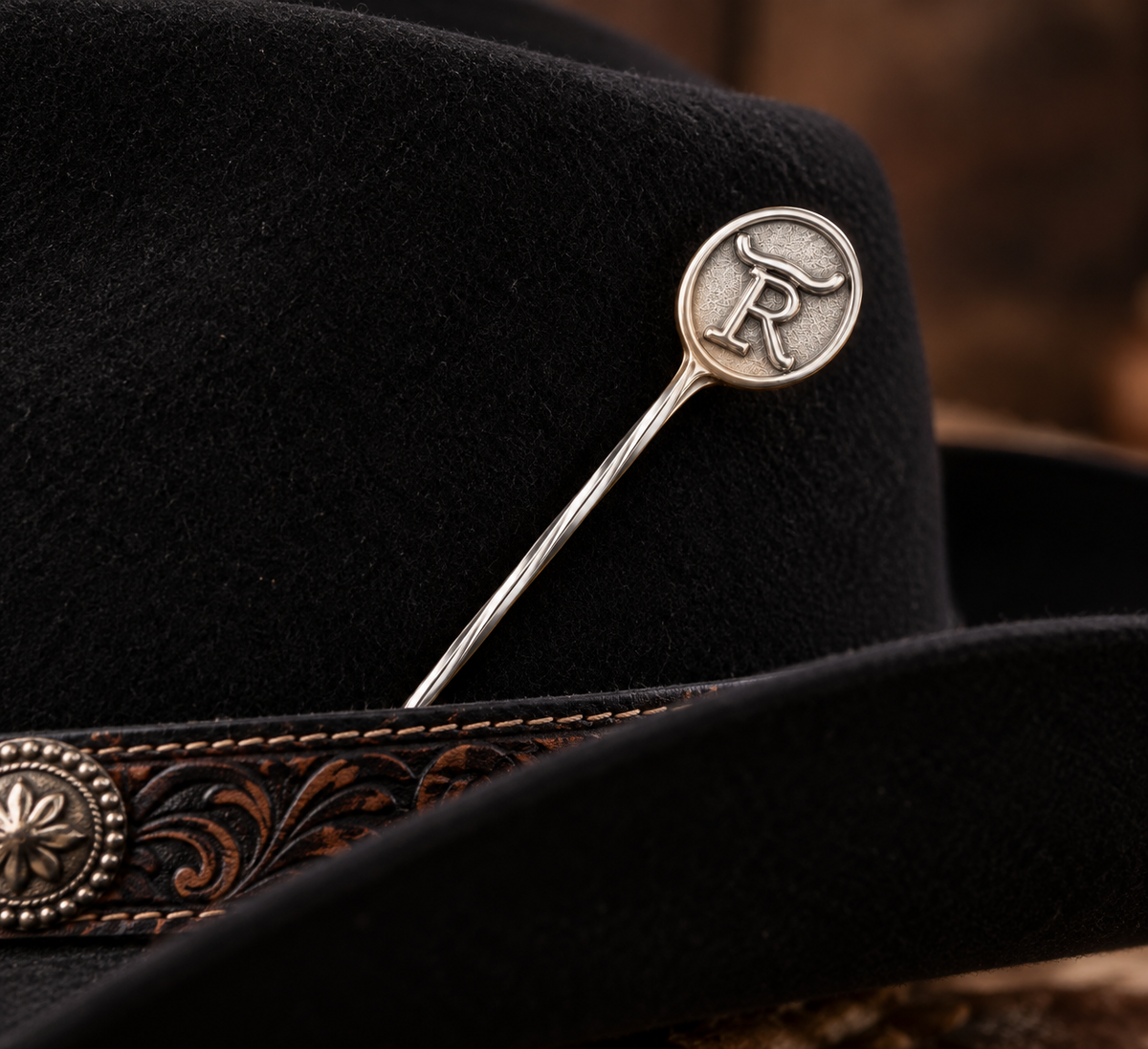 Custom Sterling Silver Cowboy Toothpick – Personalized Ranch Brand Hat Pin