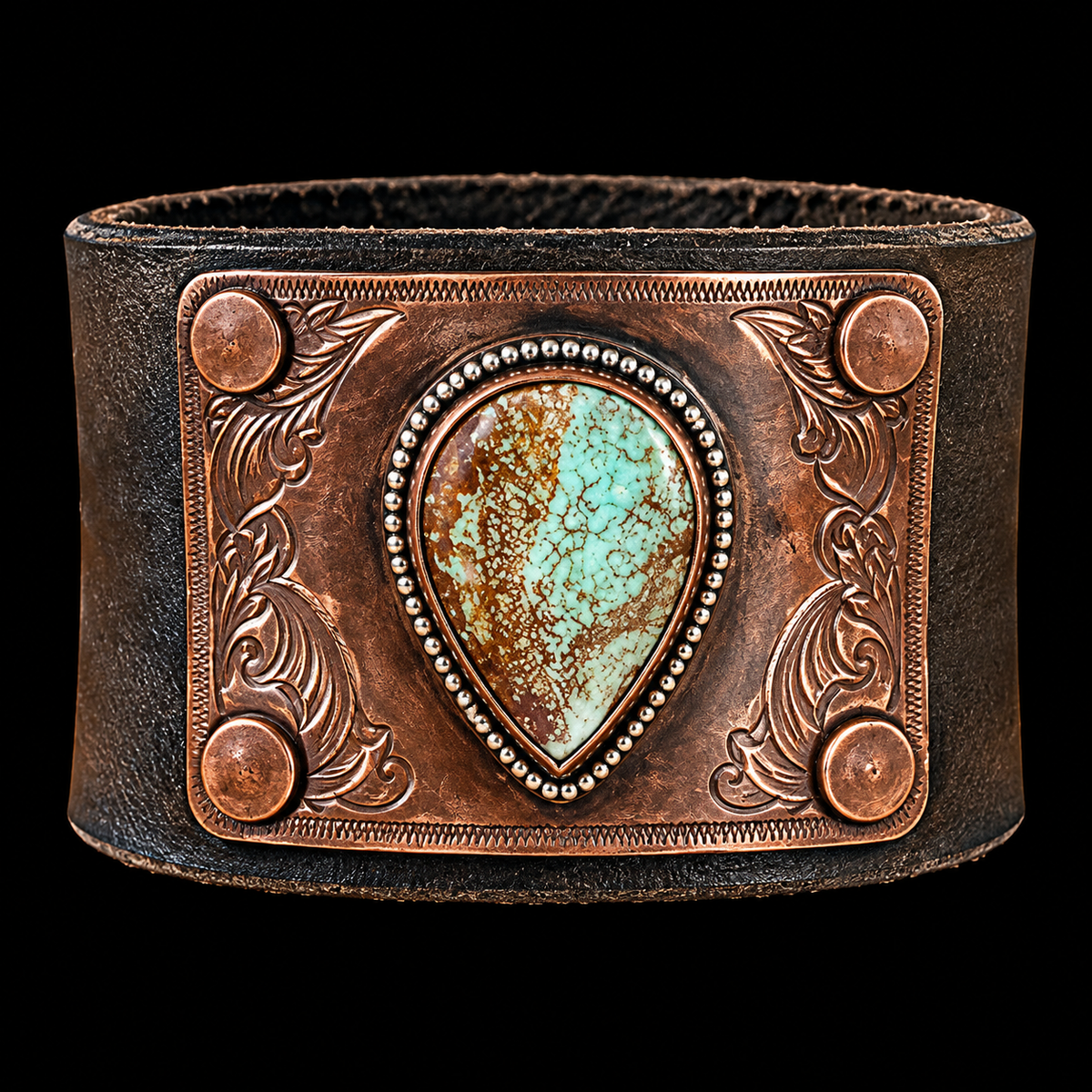 Custom Ranch Brand Engraved Leather & Copper Cuff