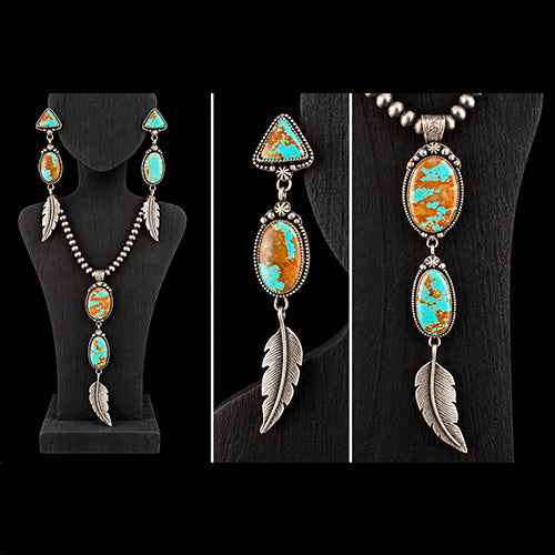 Genuine No. 8 Turquoise Sterling Silver Necklace & Earring Set